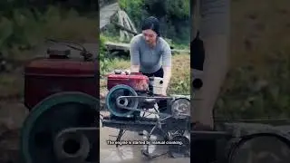 Female Farmer Starts Hand Tractor in Rice Field | Manual Tiller Farming Work