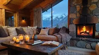 ❄️🏔️ Cozy Cabin Ambience with Mountains, Fire Crackling, and White Noise 🔥🛋️