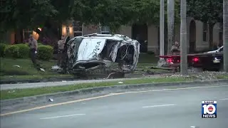 Miami-Dade deputy crashes into palm tree, causing vehicle to roll over