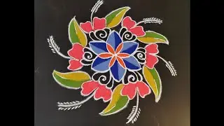 5 dots flower rangoli for pongal #pongalspecialrangoli #dialyrangoli #colorkolam #rangoli #craft 