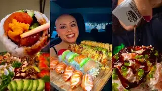 Sushi TIKTOK Mukbang Compilation | Sushi, Philadelphia roll, California roll, Salmon roll, & more!!
