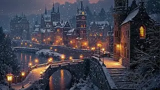 Ancient European City Covered in Snow | Melancholy Piano Sound for Sleep, Relaxation | Dark Academia