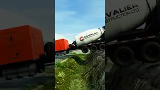 Bus & cement mixer trucks vs unfinished road #tranding #viralvideo #beamng #bus #truck #crashsim