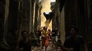 Huge snake chases people in a temple