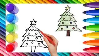 How To Draw cute Christmas Tree Drawing, Painting & Coloring For Kids and Toddlers_ Child Art 🐋🌈🎨