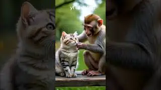 cute and kind cat and monkey#cat #animals #memes #like #monkey