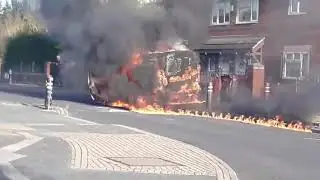 Halton Moor police van on fire. 19th September 2019