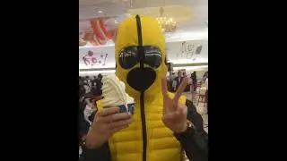 Cool futuristic jacket with goggles on the hood. Zip-up hood-mask. Space suit jacket.