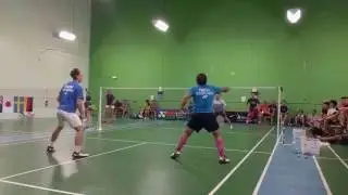 Jamie Neill, Alex Dunn vs Howard Bach, Bob Malaythong: Synergy Open July 2016 badminton rally