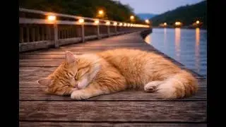 Sleeping Cat on a Lake Bridge | 30 Minutes of Calm Night Ambience🐱
