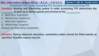 Information System MCQ BCA VNSGU 9- Traditional TPS- Order Processing, Purchase, Accounting