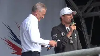 Nico Rosberg interviewed by Tony Jardine at Silverstone 2015 after race party.