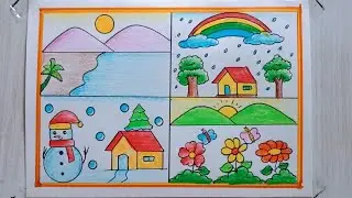 All seasons drawing simple and easy//four seasons drawing 