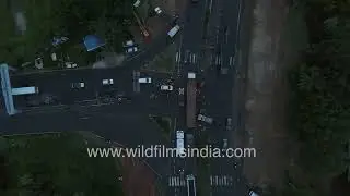 Night time aerial shot of wet and shiny NH45 highway in Edayalam, Tamil Nadu, after heavy rain