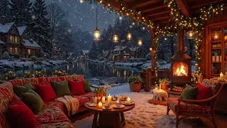 Winter Cabin Fireplace Ambience 🔥 Gentle Snowfall & Relaxing Piano Music for Stress Relief & Reading