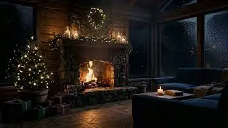 Warm Fireplace Ambience 2025 | Snowy Cabin Night with Soft Piano & Cozy Vibes #5 🔥🎄❄️