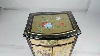 Oriental End Table With Painted Bird And Flower Design In Gold