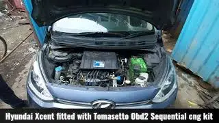 Hyundai Xcent fitted with Tomasetto Obd2 Sequential cng kit with 14kg cylinder and advancer