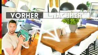 DIY ESSZIMMERTISCH / Upcycling aus altem Eichenparkett zum modernen Fischgr&auml;ten Designer Esstisch