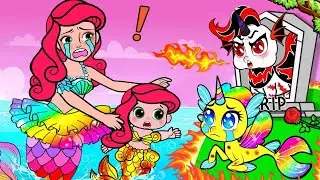 Paper Dolls Dress Up - Rainbow Mermaid Ariel Help Horse Poor Dress - Barbie Story & Crafts