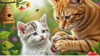 Baby Kitten Stung by a Bee 🐝 | Ginger Sister Heals While Mama Cat Works! 🐾