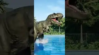 Dinosaur Takes a MASSIVE Splash in the Pool! 🦖 #dinosaur  #jurassicworld #trex #epicsplash