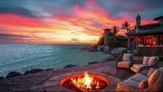 Sunset Beach Fire Pit Ambience | Ocean Waves & Crackling Fire Sounds for Relaxation, Sleep, or Study