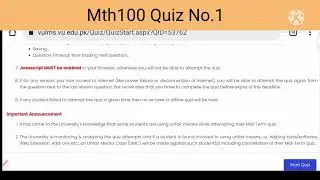 Mth100 Quiz1 2021 virtual University|| quiz answers || vu||mth quiz 2021||mth100 quiz1 2nd vedio||