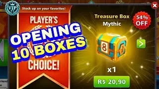 Buying and Opening 10 Treasure Boxes Mythic in 8 Ball Pool Seeking 100 Collection Power