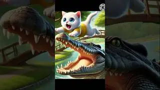 #AdventureCat#DaringEscape#WildlifeThrill#BraveKitty#JumpForLife#FearlessFeline#Crocodi  #cartoon