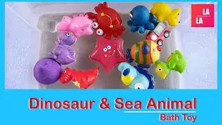 Learning Dinosaur and Sea Animal Names | Fun video with Bath Toy: Tyrannosaurus Rex | Stegosaurus