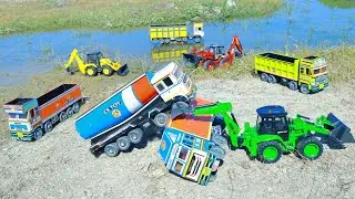 BharatBenz Truck HMT Dumper TATA Lorry Tipper Accident Pulling JCB 3DX Backhoe ? Cartoon Jcb | CSToy
