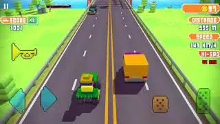 Гонка на зелёном тракторе в Blocky Highway. Квадратные машинки как в майнкрафт. Детская игра машинки