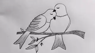 Easy Bird Drawing for Beginners // How to Draw Bird // Two Birds on Tree Drawing 🐥🕊️