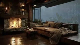 Gentle Rainfall and Cozy Fireplace — Relaxing Cabin Ambience for Sleeping