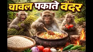 बंदरों की देसी रसोई | Monkey Village Cooking Rice Step by Step