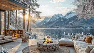 Morning Jazz Ambience in January | Jazz Caf&eacute; by the Lakeside With Warm Fireplace for Work, Study