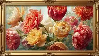 Vintage Framed Floral Tv Art | Vintage Flower Painting Gold Framed Tv Art 4K | Samsung Tv | Flowers