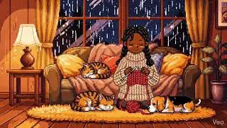 A Cozy Pixel Living Room at Night ✨ | Calm Knitting & Rain Sounds