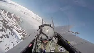 U.S. F-15E Strike Eagle flying at low level over Norway