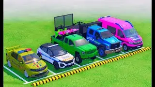 TRANSPORTING POLICE CARS, FIRE DEPARTMENT,AMBULANCE, TRUCK VEHICLES WITH TRUCKS! Farming S22 Ep #62