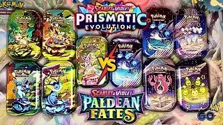 Prismatic Evolutions VS Paldean Fates Pokemon Mini Tins Battle!