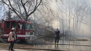 Building engulfed in flames in Wyoming
