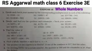 RS Aggarwal math class 6 exercise 3E ।। Class 6 exercise 3E RS Aggarwal math solution । WholeNumbers