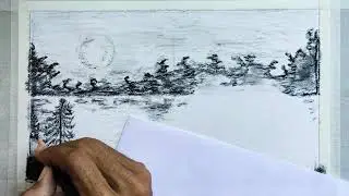 Learn to draw black and white landscape and pink tree art education