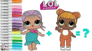 LOL Surprise Dolls Coloring Book MASH UP Babycat and Merbaby become Mercat
