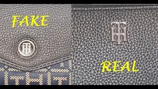 Real vs fake Tommy Hilfiger wallet. How to spot fake Tommy purses, wallets and hand bags