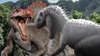 2 Indoms 1 Spino  vs Teaming Brachis + Third Party | Jurassic Blocky