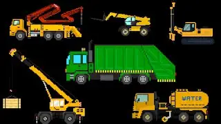 Construction Vehicles 2 | 8-bit Pixel Art Recycling Truck, Water Truck