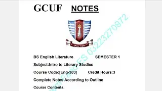 Eng-303~ Introduction to Literary Studies {New Course } Complete Notes According to Outline #gcuf 